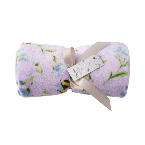 Nutmeg Home Lilac Bee Printed Fleece Throw