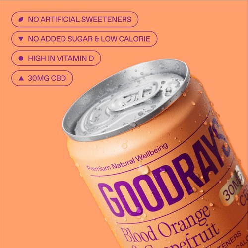 Goodrays Natural 30mg CBD Drink Blood Orange & Grapefruit 4 X 250Ml thumbnail 3