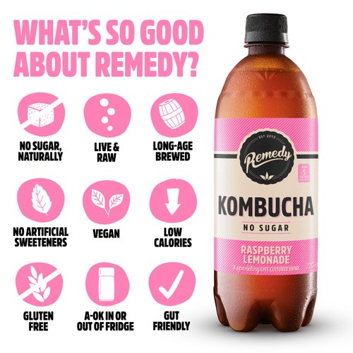 Remedy Raspberry Lemonade Kombucha 1L thumbnail 2