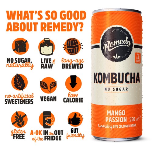 Remedy Kombucha Mango Passion 4 x 300ml thumbnail 2