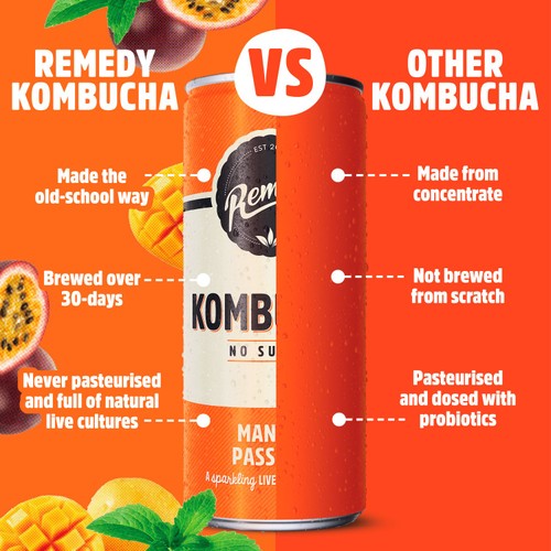 Remedy Kombucha Mango Passion 4 x 300ml thumbnail 3