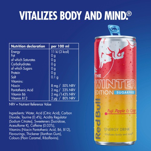 Red Bull Energy Drink Sugar Free Fuji Apple & Ginger 4 x 250ml thumbnail 3