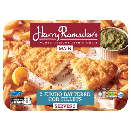 Harry Ramsden's 2 Jumbo Battered Cod Fillets 500g