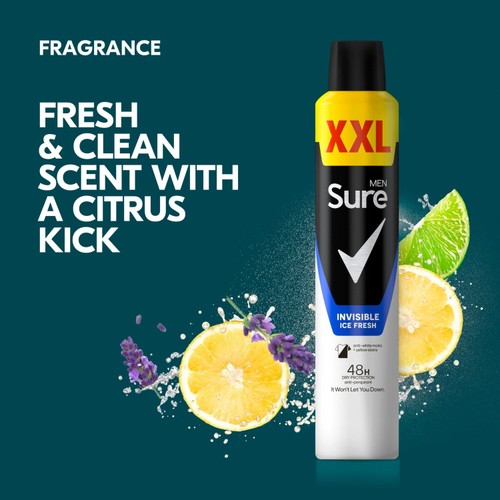 Sure Men Anti-Perspirant Aerosol Invisible Ice Fresh XXL 300ml thumbnail 2