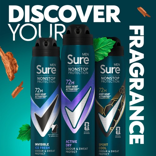 Sure Men Nonstop Protection Anti-Perspirant Aerosol Active Dry 250ml thumbnail 4