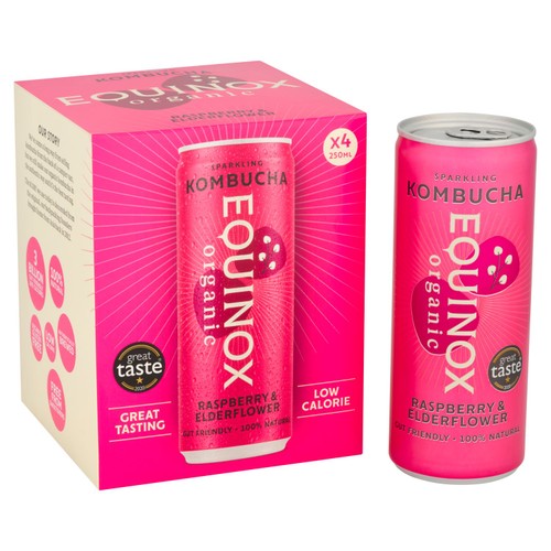 Equinox Organic Raspberry & Elderflower Sparkling Kombucha 4 x 250ml