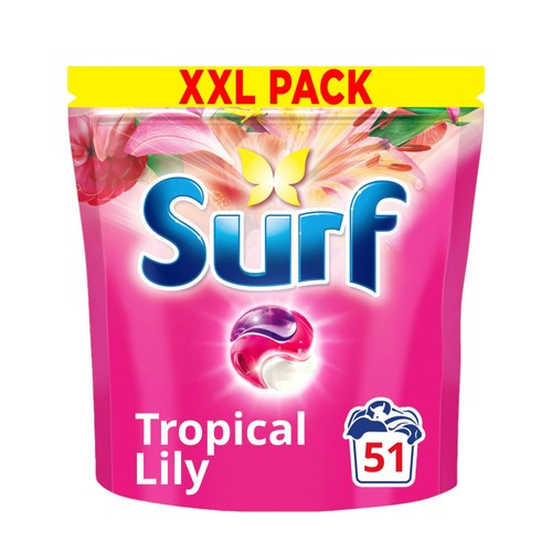 Surf 3 in 1 Laundry Washing Detergent Capsules Tropical Lily 51 Washes