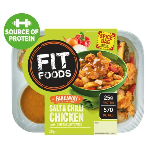Fit Foods Salt & Chilli Chicken with Chips & Curry Sauce 385g thumbnail 2