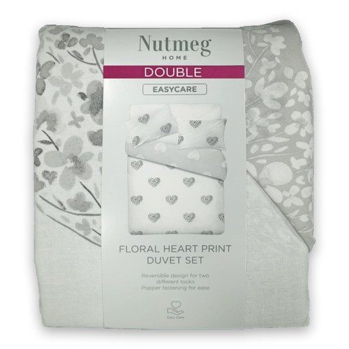 Nutmeg Home Floral Heart Print Easy Care Duvet Set Double