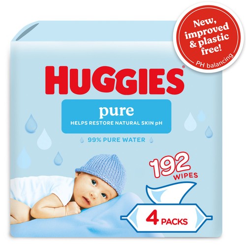 Huggies Pure Plastic Free Baby Wipes 4 x 48 Pack