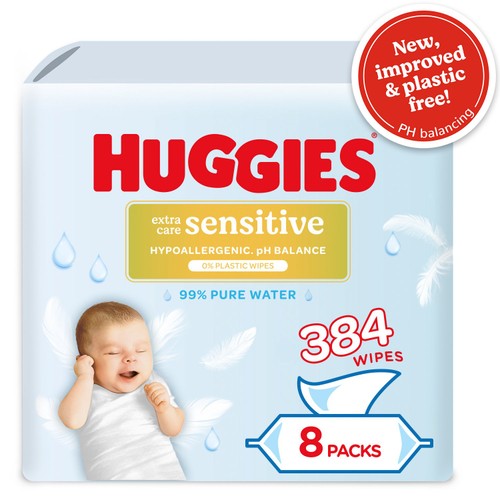 Huggies Pure Extra Care Sensitive Plastic Free Baby Wipes 8 x 48 Pack thumbnail 2