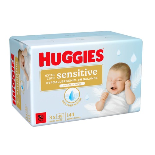 Huggies Pure Extra Care Sensitive Plastic Free Baby Wipes 3 x 48 Pack thumbnail 5