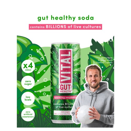 VITAL Gut Healthy Sparkling Raspberry Soda 4 x 335ml
