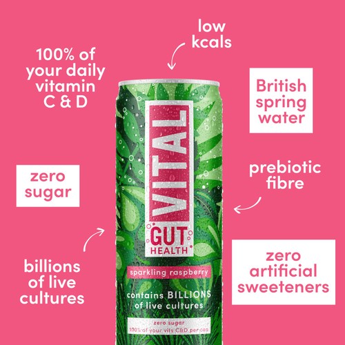 VITAL Gut Healthy Sparkling Raspberry Soda   4 x 335ml thumbnail 2