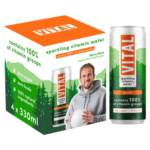 Vital Vitamin Water Sparkling Peach 4 x 330ml
