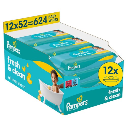 Pampers Fresh Clean Baby Wipes 12 x 52 Pack
