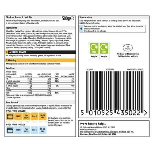 Morrisons The Best Chicken, Bacon & Leek Pie 500g thumbnail 2