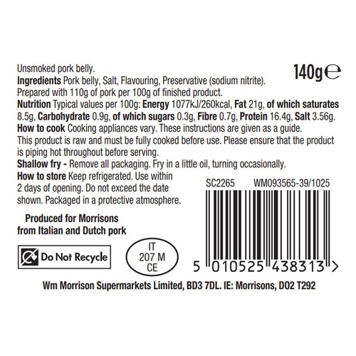 Morrisons Unsmoked Diced Pancetta 140g thumbnail 2