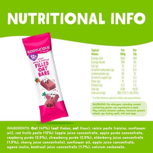 Kiddylicious Berry & Beetroot Filled Oat Bars 12+ Months 5 x 21g (105g) thumbnail 3