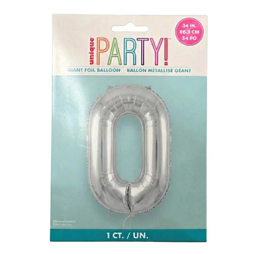 Unique Party 34 inch Silver Foil Balloon No 0