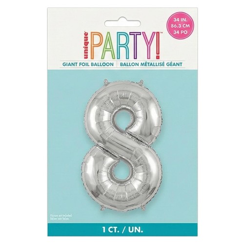 Unique Party 34" Silver Foil Balloon No 8