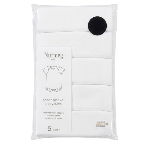 Nutmeg Baby Bodysuits 3 Months Short Sleeve 5 Pack