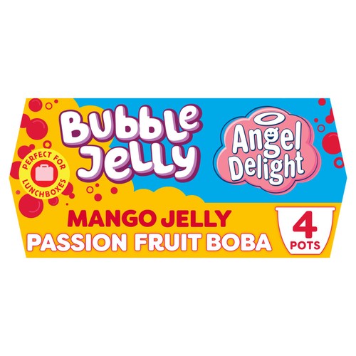 Angel Delight Mango Jelly & Passion Fruit Bubble Dessert Snack Pot x4