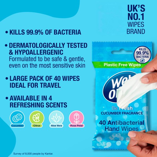 Wet Ones Be Fresh 40 Refreshing Cucumber Fragrance Antibacterial Hand Wipes thumbnail 2