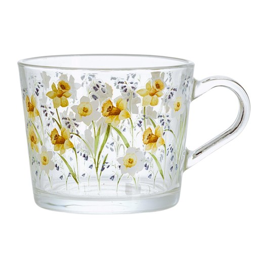 Nutmeg Home Daffodil Floral Glass Mug