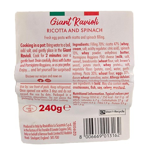 Scoiattolo Spinach & Ricotta Giant Pasta thumbnail 2