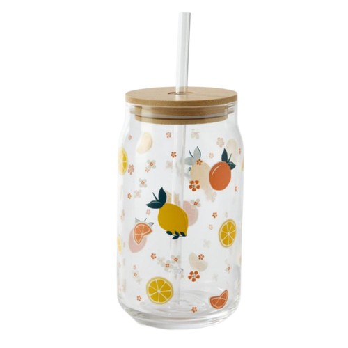Nutmeg Home Fruit Design Straw Glass Tumbler