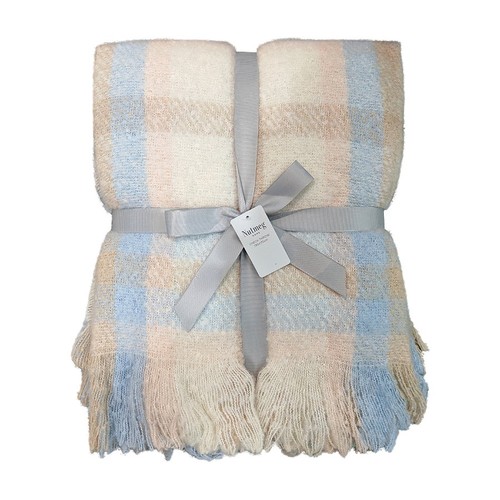 Nutmeg Home Blue Pink Check Throw 130 x 170cm thumbnail 2