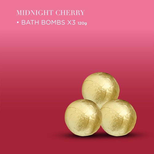 Baylis & Harding Midnight Cherry Luxury Bath Bombs Heart Trio Gift Set thumbnail 2