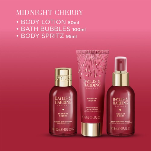 Baylis & Harding Midnight Cherry Gift Wrapped Pamper Trio Gift Set thumbnail 3