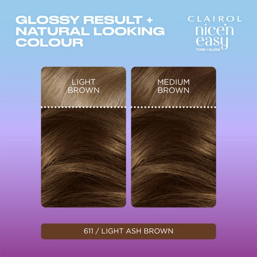 Clairol Nice'N Easy Tone+Gloss Semi Permanent Hair Dye Light Ash Brown thumbnail 3