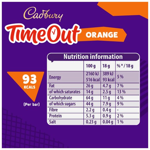 Cadbury Timeout Orange Chocolate Wafer Bars   5 x 18g thumbnail 3