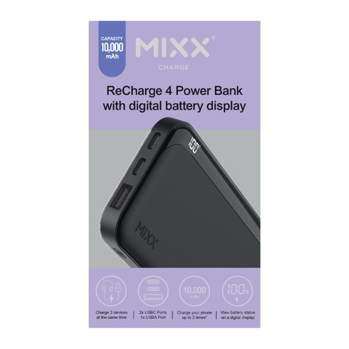 Mixx ReCharge 4 10000mAH 2 Port Black Power Bank