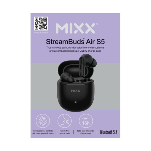 Mixx StreamBuds Air S5 Black Wireless Earbuds