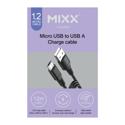 Mxx 1.2m Micro USB to USB A Black Charge Cable