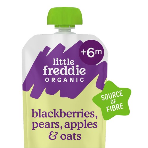 Little Freddie Blackberries, Pear, Apple & Oat Pouch 6 Months+ 100G