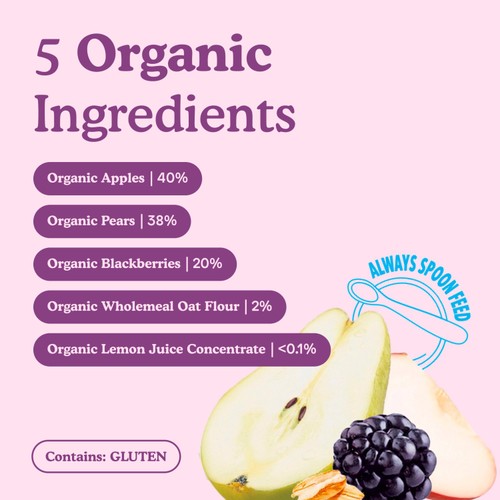 Little Freddie Blackberries, Pear, Apple & Oat Pouch 6 Months+ 100G thumbnail 2
