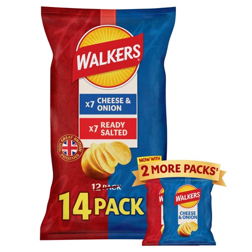 Walkers Ready Salted/Cheese & Onion Crisps 14 x 25g