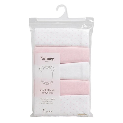 Nutmeg 0-3 Month Baby Pink Short Sleeve Bodysuits  
