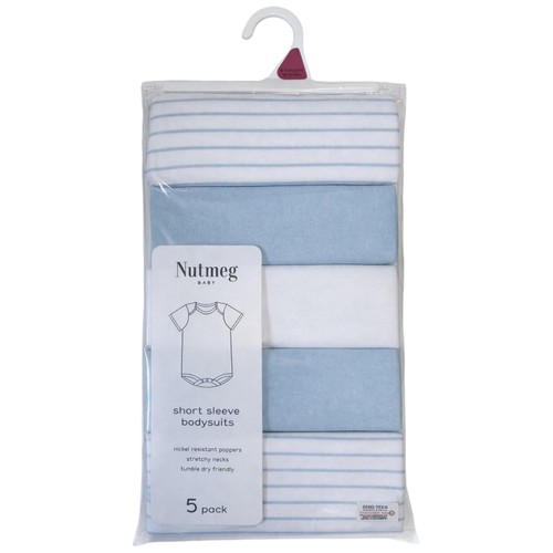 Nutmeg 12-18 Months Baby Blue Short Sleeve Bodysuits 5 Pack