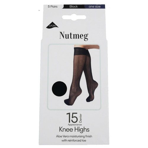 Nutmeg Ladies 15 Denier Matt Knee Highs 5 Pack One Size