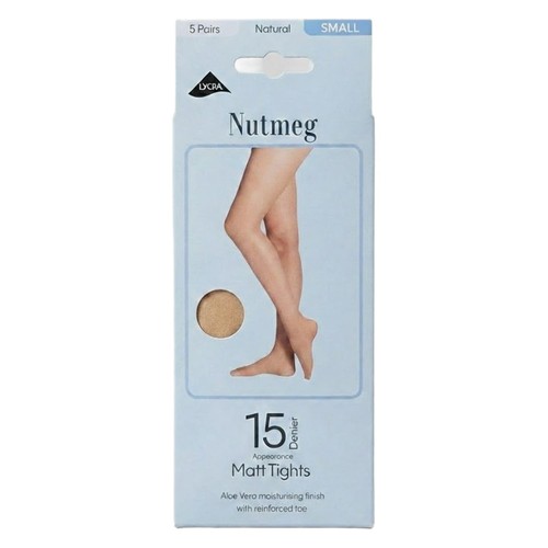 Nutmeg Size Small Ladies Natural 15 Denier Matt Tights 5 Pack 