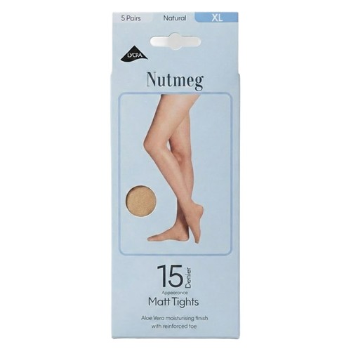 Nutmeg Size Extra Large Ladies Natural 15 Denier Matt Tights 5 Pack 