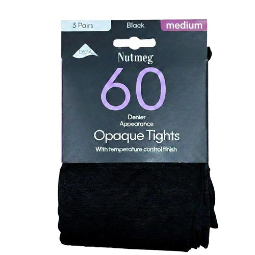 Nutmeg 12-14 Womens 60 Denier Black Opaque Tights Size Medium 