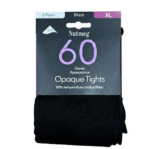 Nutmeg Size XL 20-22 Womens 60 Denier Black Opaque Tights 