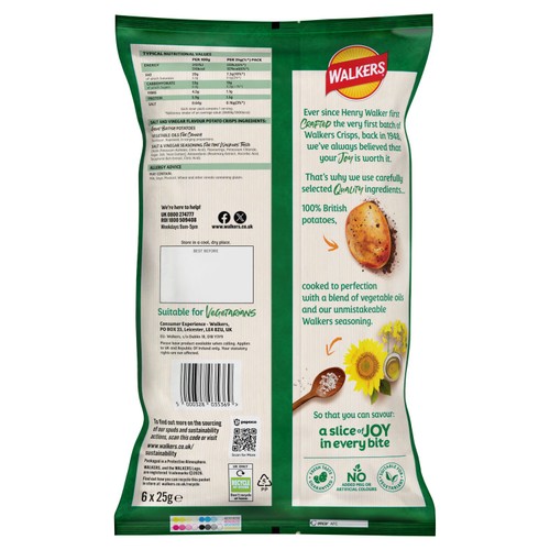 Walkers Salt & Vinegar Multipack Crisps 6x25g thumbnail 2
